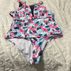 Flowers one peice bathing suit